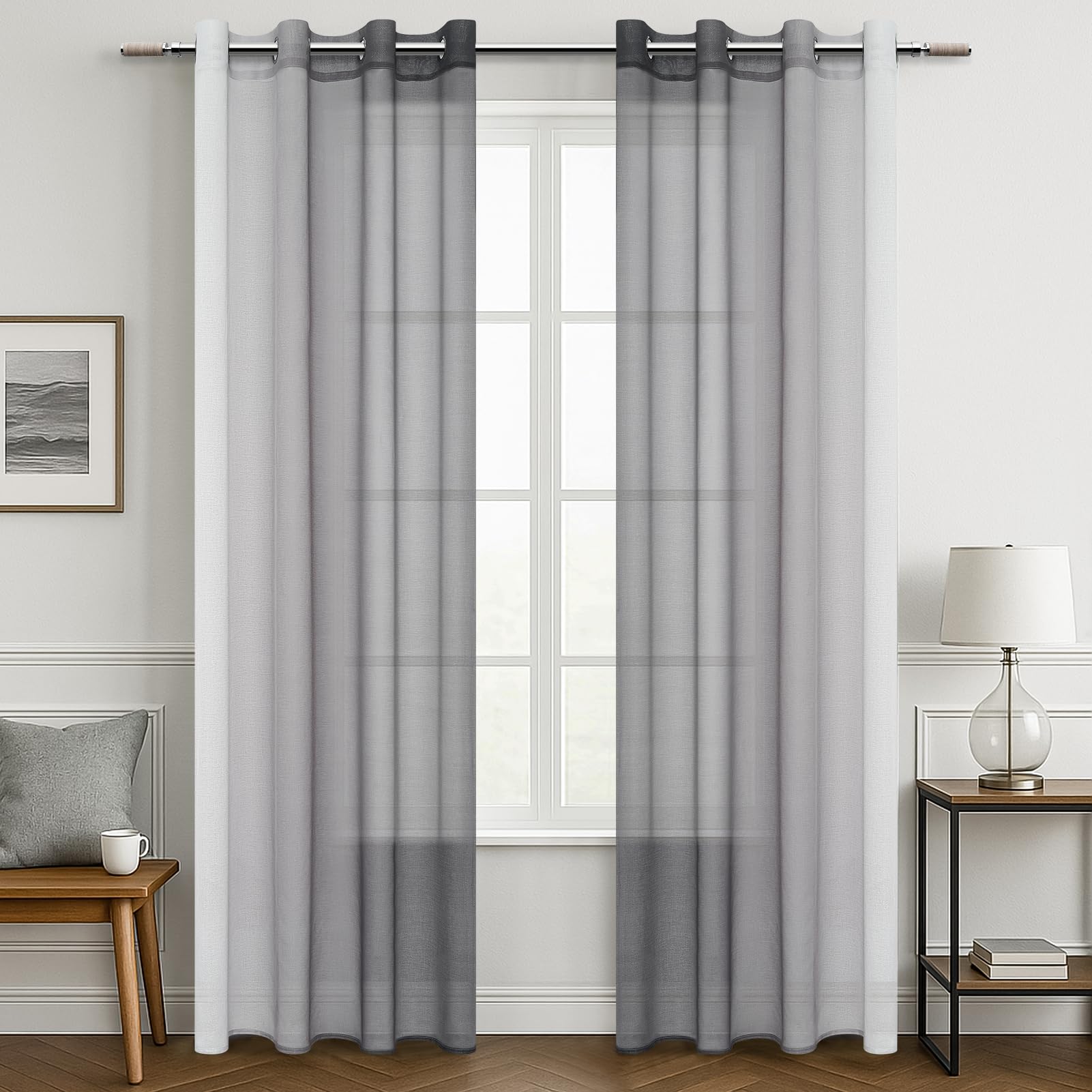 MRTREES Tende per Interni Soggiorno Moderne 2 Pezzi 140x260cm Tende in Voile Trasparenti Grigio Sfumato con Occhielli per Camera da Letto Finestre Cameretta Bambini Salotto Casa