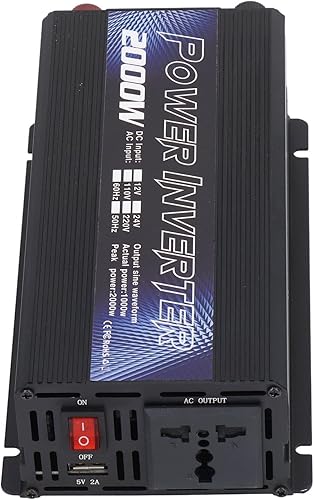 Inversor de corriente de 2000 W, inversor solar de 12 V CC a CA para exteriores, ventilador de refrigeración integrado, ajustes de control de