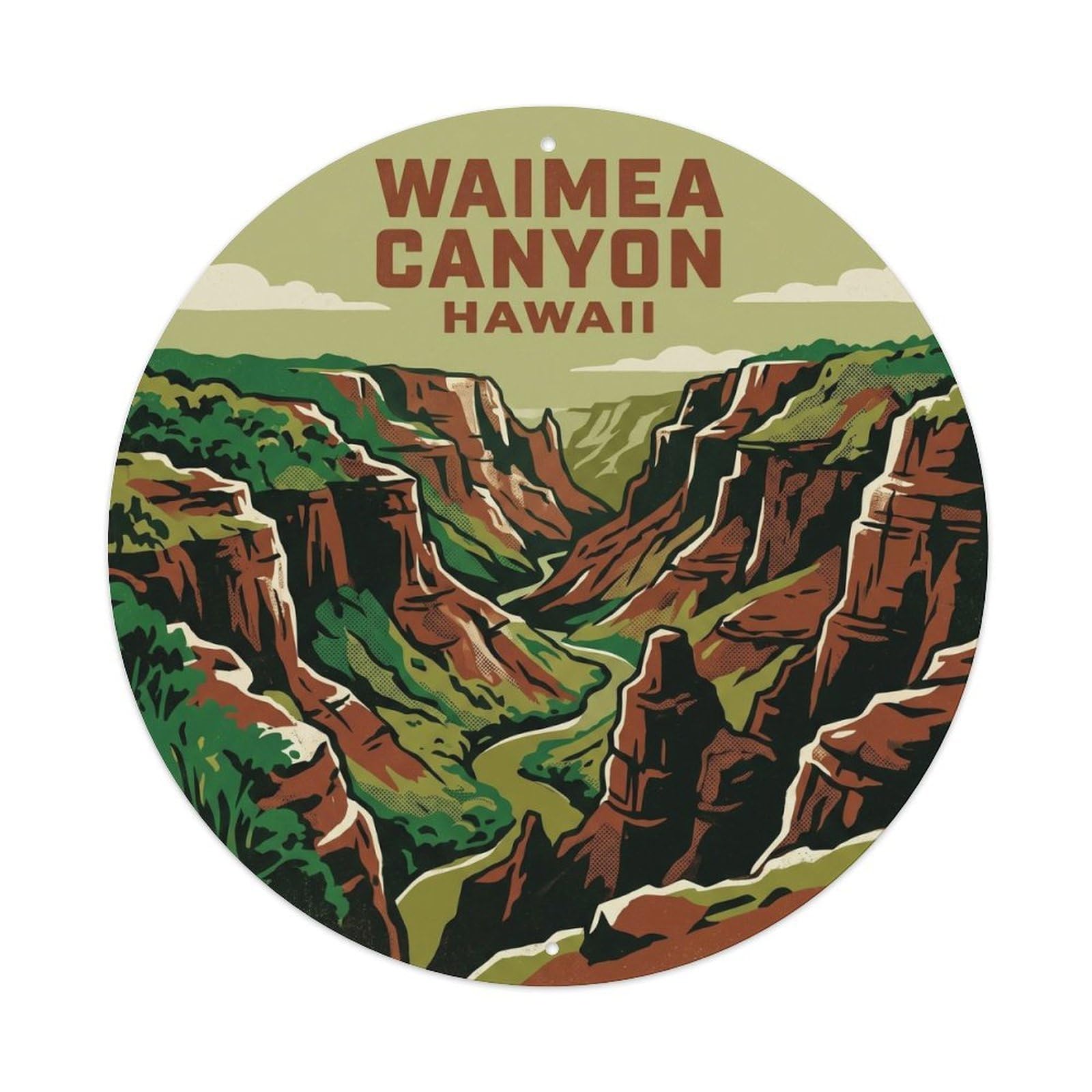 Waimea Canyon Gorge Hawaii Waterfall Journey Lush Metal Tin Sign