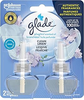 Glade PlugIns Air Freshener Refill, Scented and Essential Oils for Bathroom and Home Fragrance, Clean Linen, 2 Count