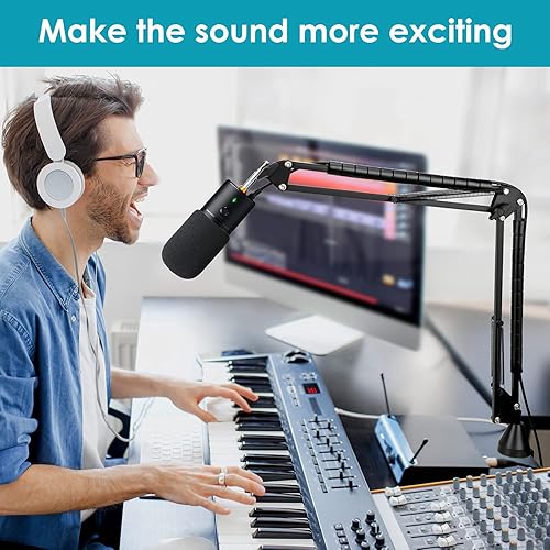 Miniatura 7 de Soporte de micrófono para Razer Seiren X Soporte de brazo de tijera de suspensión ajustable con adaptador de tornillo de 38 a 58 pulgadas, funda de