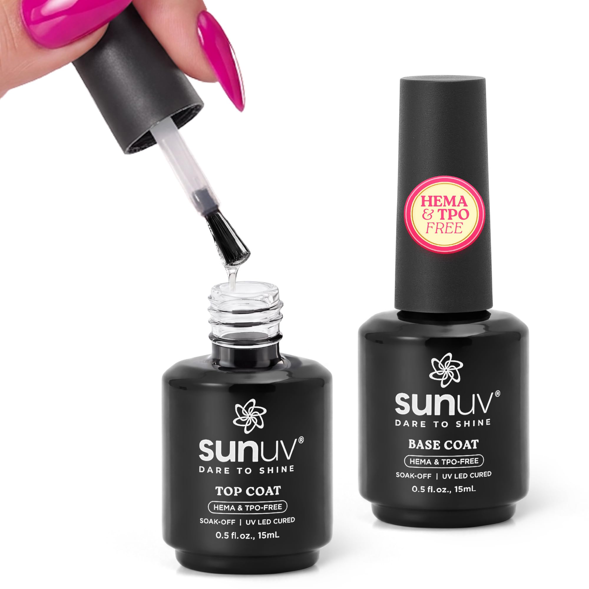 SUNUV 2 Pcs 15ml Hema & TPO Free Gel Top & Base Coat Set