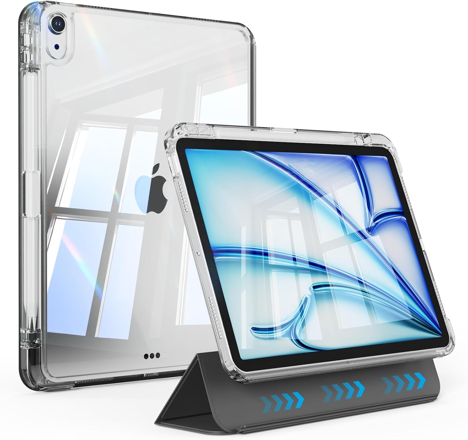 Hybrid Case for New iPad Air 11-Inch M4/M3/M2 2026/2025/2024, iPad Air 5/4th Gen 2022/2020 10.9" with Pencil Holder, 2-in-1 Removable Sliding Cover, Thin&Lightweight, Auto Sleep/Wake, Black