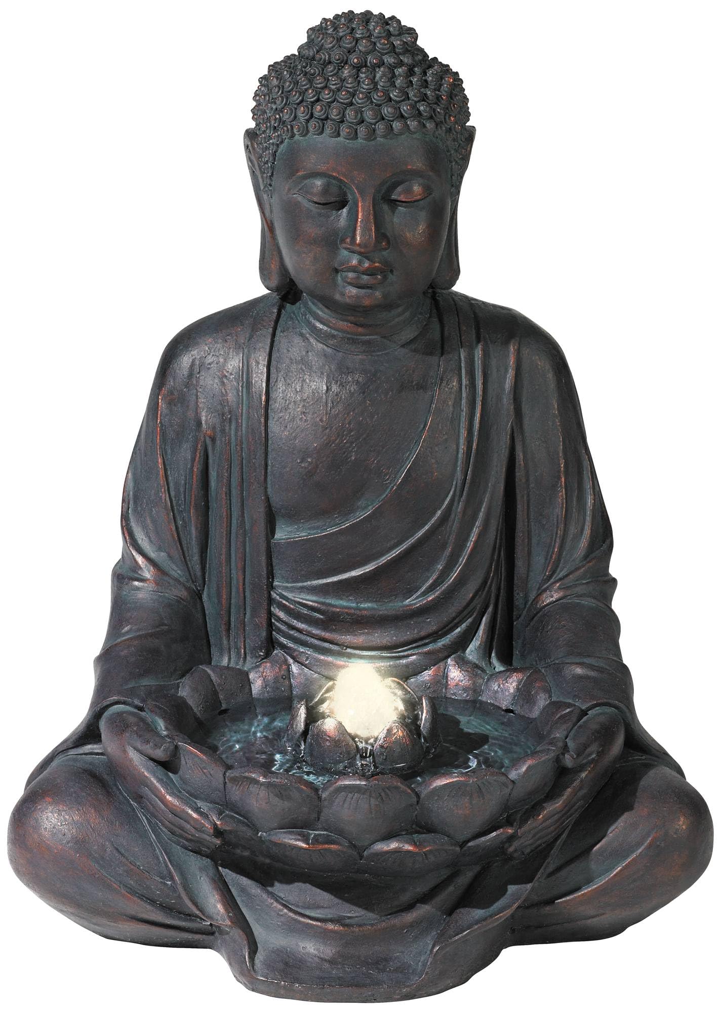 Meditating Buddha 24" High Large Zen Asian Indoor Outdoor Decor Resin Floor Fountain with Light LED Standing Bubbler Water Feature for Outside Garden Patio Yard Backyard Porch Deck - John Timberland