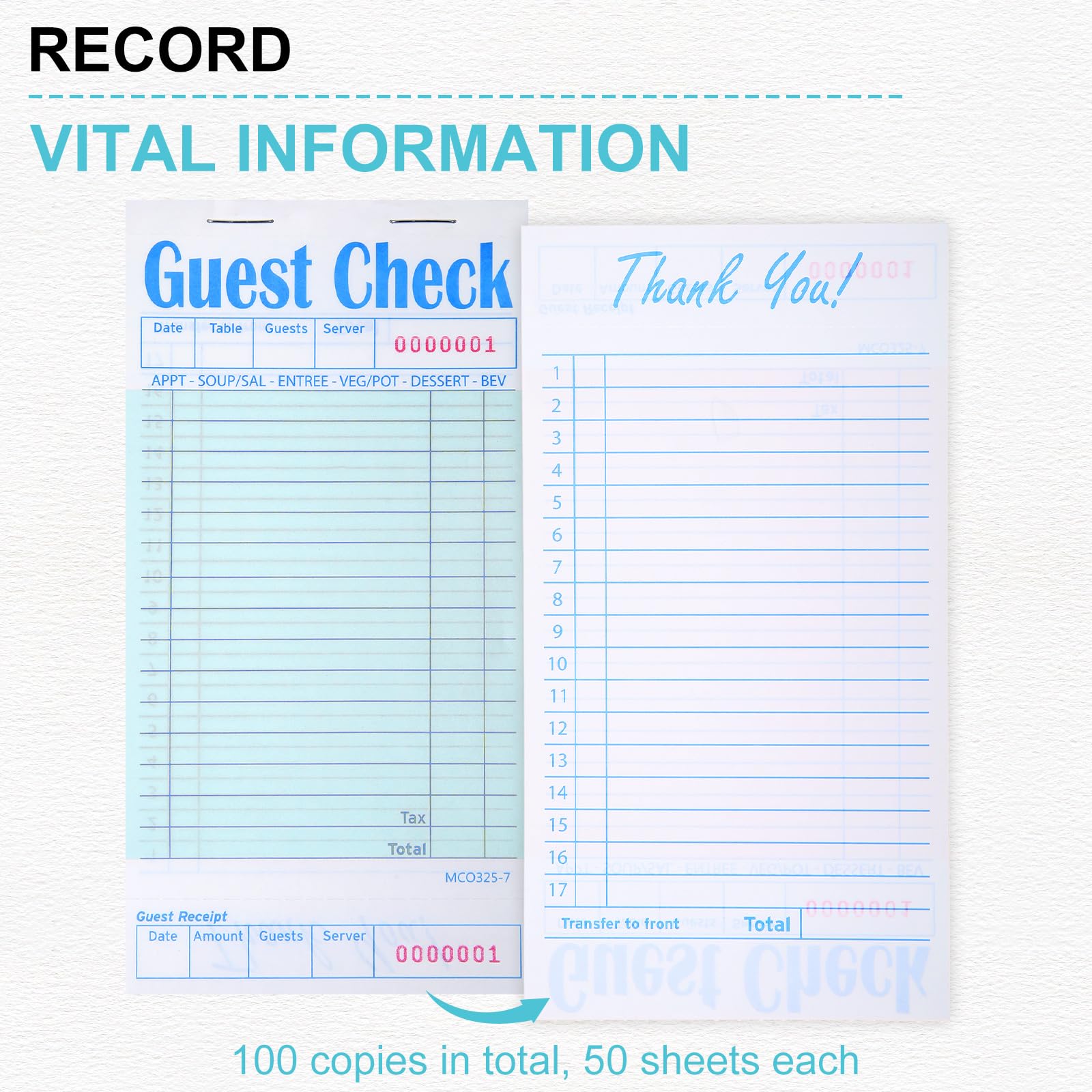 100 Pack Guest Check Book For Servers Bulk, Waitress Checkbook Paper Server Note Pads Accessories Waiter Food Receipt Book For Restaurants, Bar, 50 - View #2