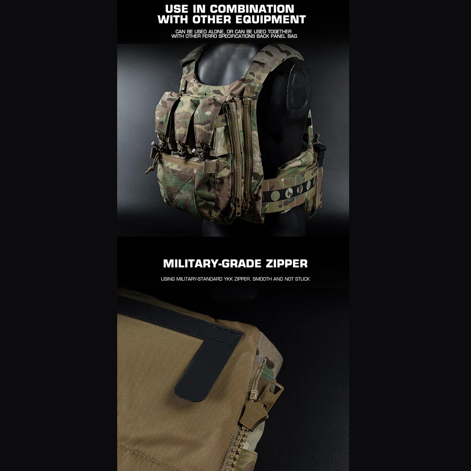 Gilet tattico con pannello posteriore borsa d'acqua con cerniera laterale Airsoft Plate Carrier adattatore MOLLE caccia Airsoft Gear