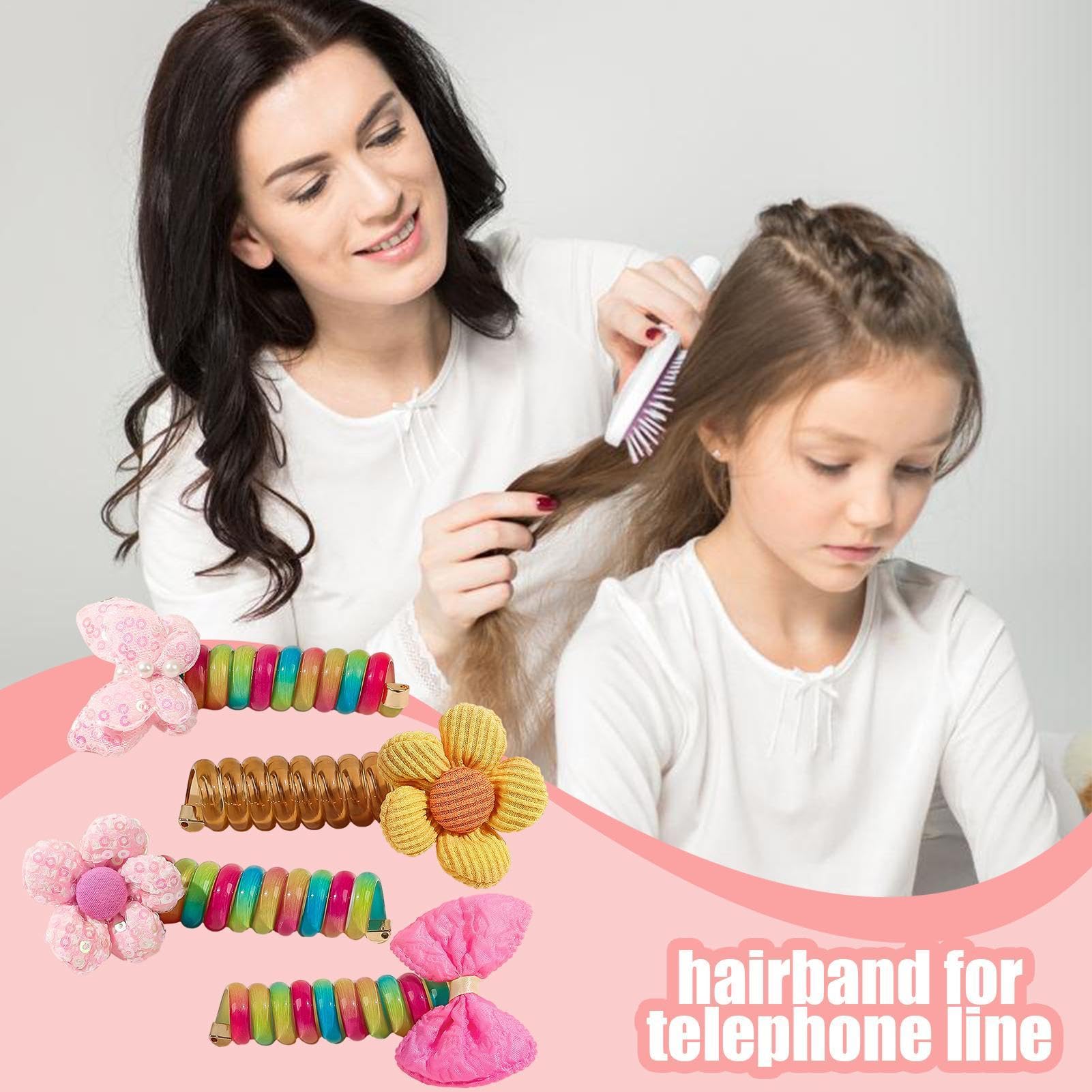Coleteros con cable telefónico, espirales para el cabello de mujer | paquete de 4 espirales de alambre para el cabello, coleteros trenzados con , coleteros trenzados para cabello y fi