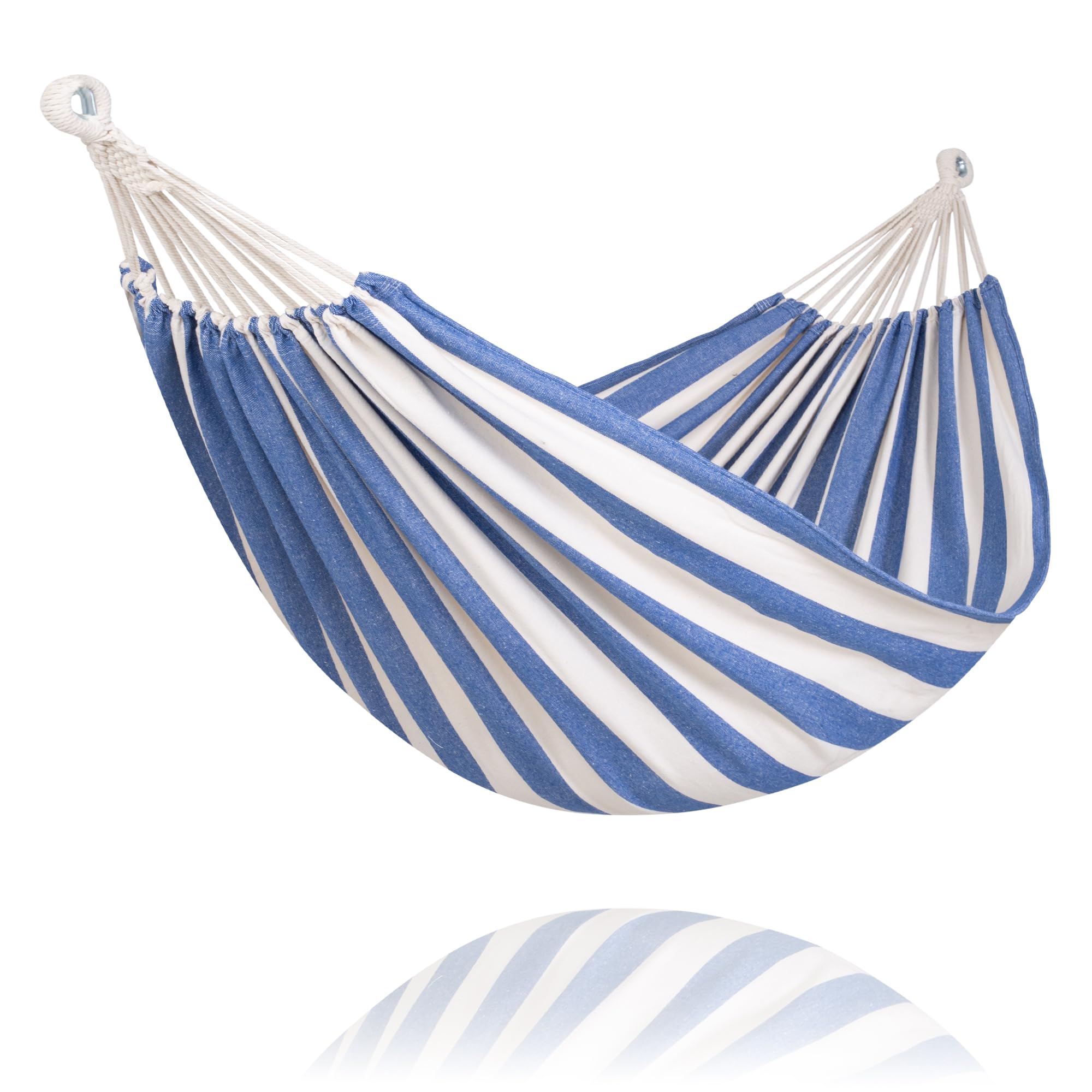 SUNCREAT Fabric Hammock for Backyard, Hanging Tree Hammock, Blue &amp; White