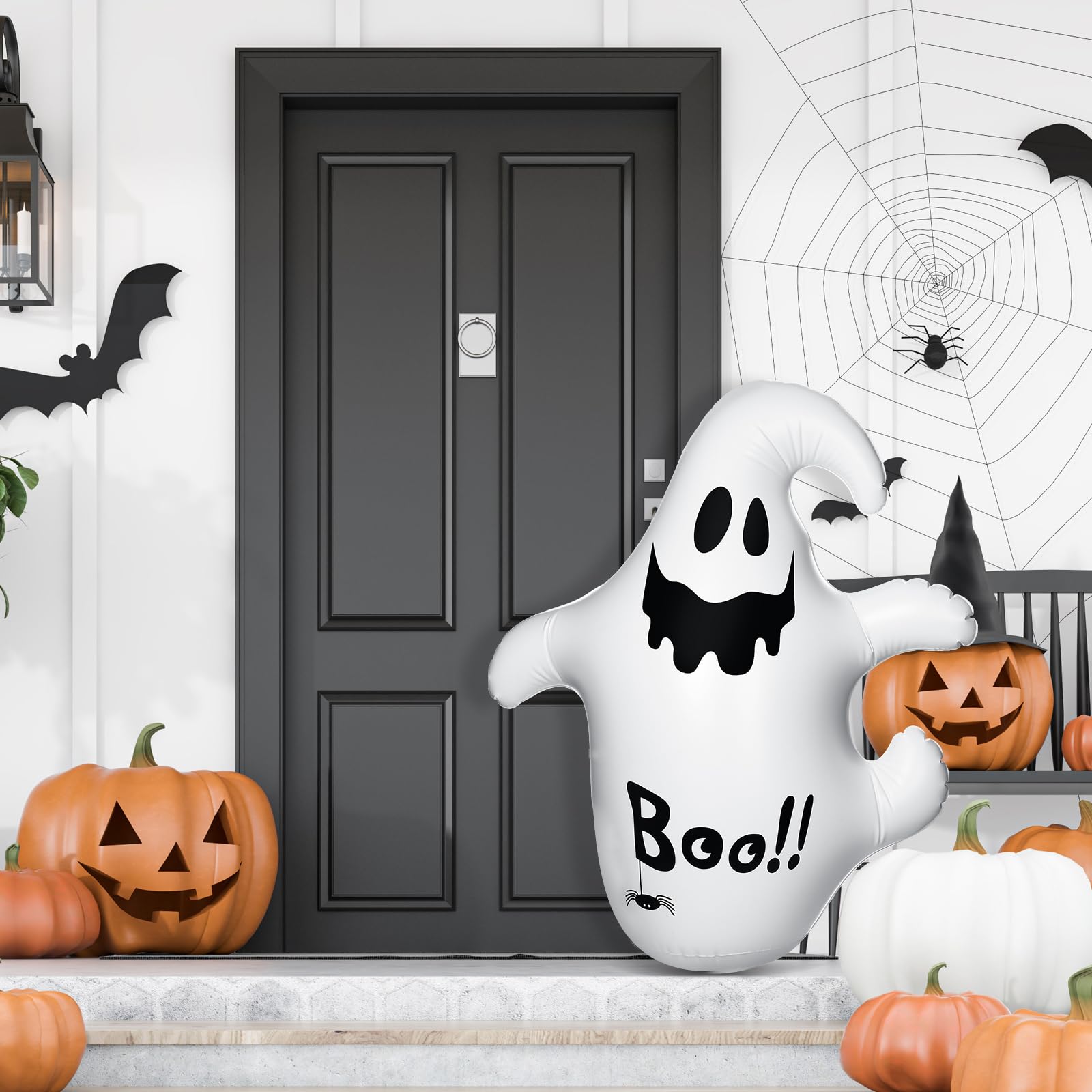 Hiboom Halloween 3.6 ft Inflatable Ghost Halloween Decorations Inflatable White Cute Ghost Decor with Build in LEDs for Yard Lawn Garden Indoor Outdoor Party Decorations