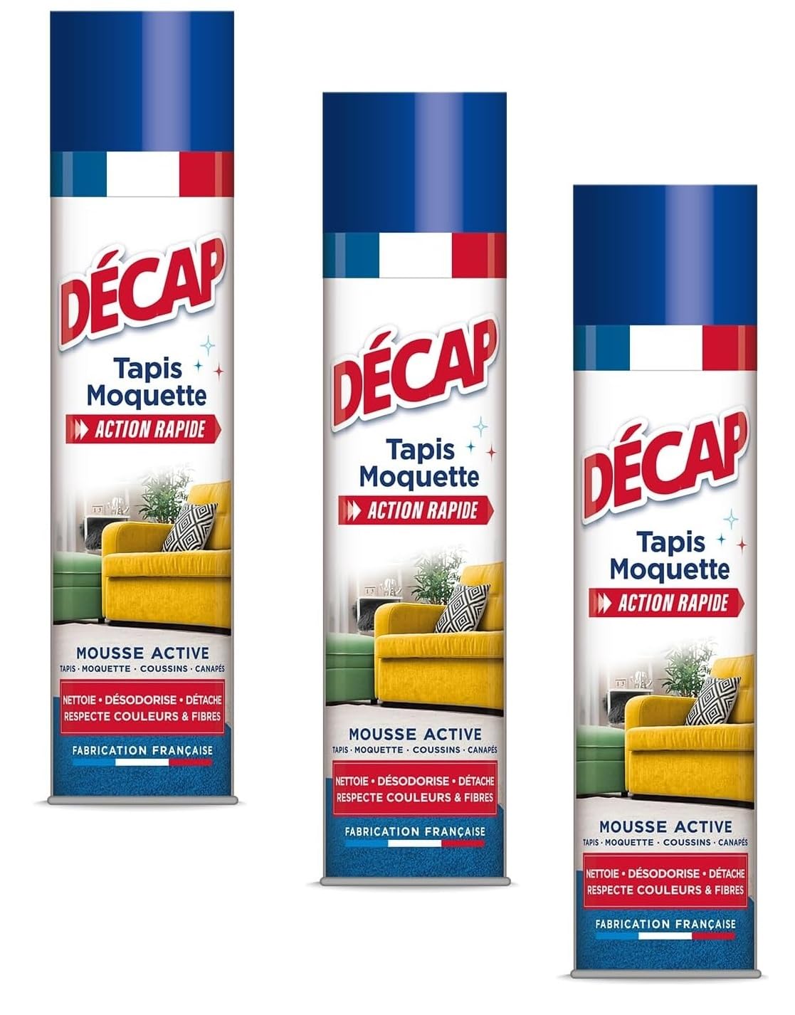 Lot de 3 Nettoyant Décap by-Mir spécial Tapis et Moquettes Mousse Active Parfum Frais - Spray Mousse 600 ml - Vendu Par Lot