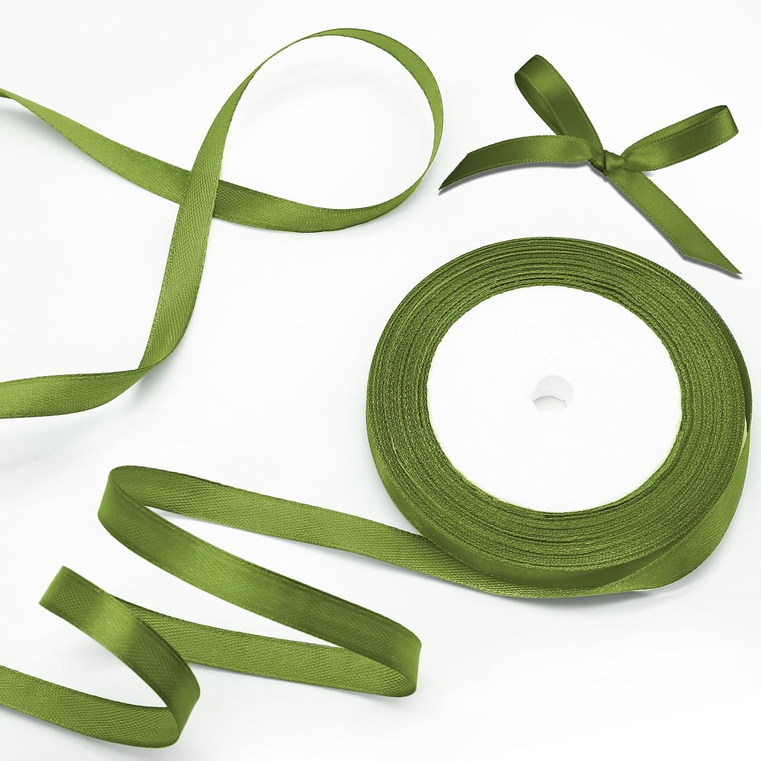 Luomorgo 3/8 Inch Satin Ribbon, 25 Yards Olive Green Satin Ribbon, Fabric Ribbon for Gift Wrapping, Craft, Wedding, Birthday Party Decorations