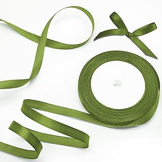 Luomorgo 3/8 Inch Satin Ribbon, 25 Yards Olive Green Satin Ribbon, Fabric Ribbon for Gift Wrapping, Craft, Wedding, Birthday Party Decorations