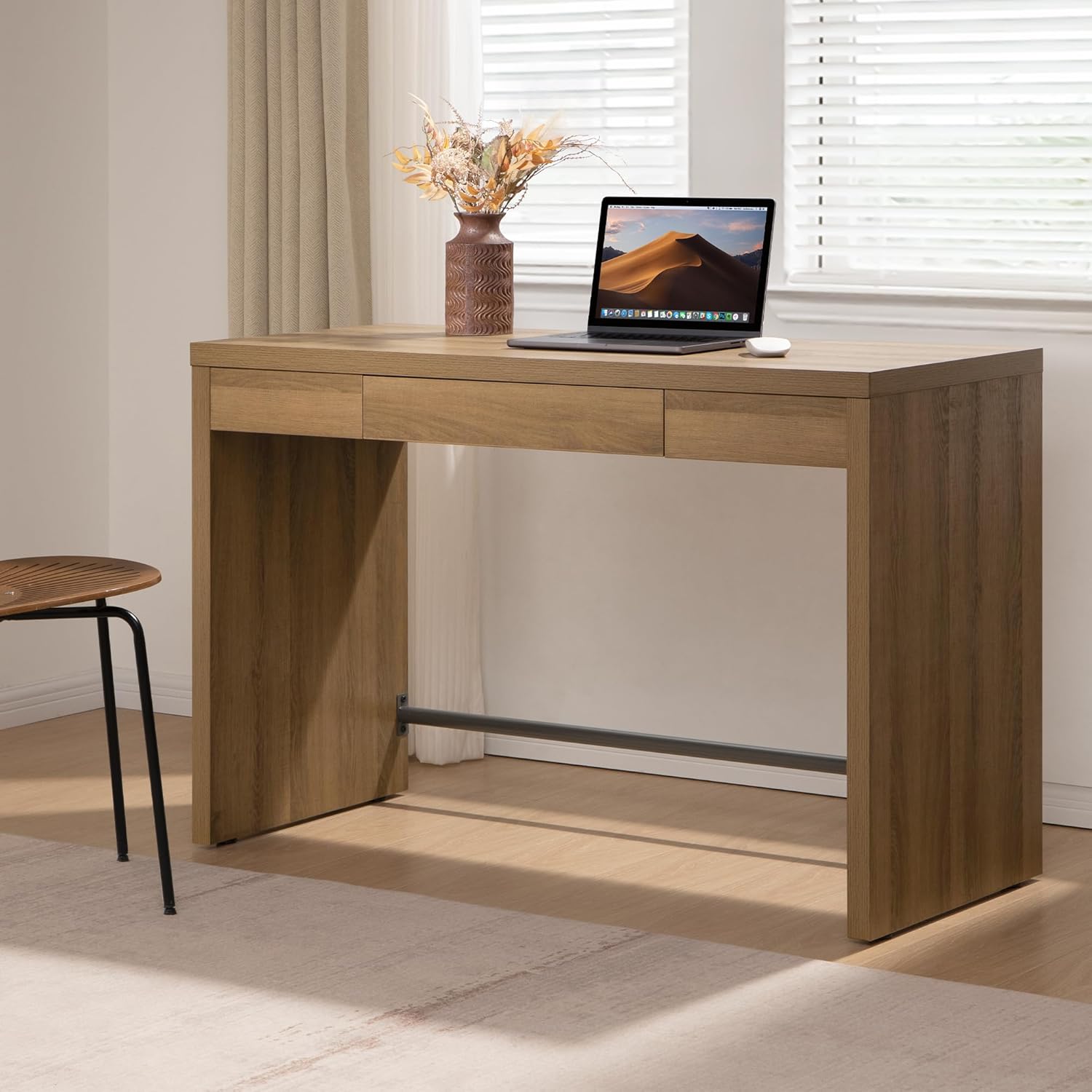 SICOTAS Computer Desk Writing Table - 47-Inch Home Office Executive Desk with Drawer, Farmhouse Study Desk with Storage,Boho Makeup Vanity Table for Bedroom Dormitory (Reclaimed Caramel Oak, 1 Piece)