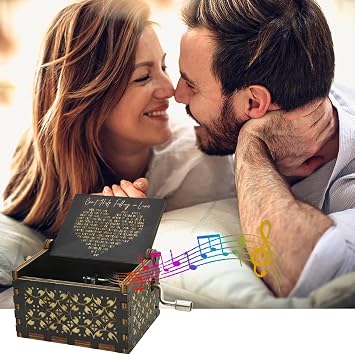 CAMKONG Can't Help Falling in Love Music Box, for Women, Men,Vintage Wooden Hand Crank Music Box,Gifts for Lover, Boyfriend,Girlfriend (Black)