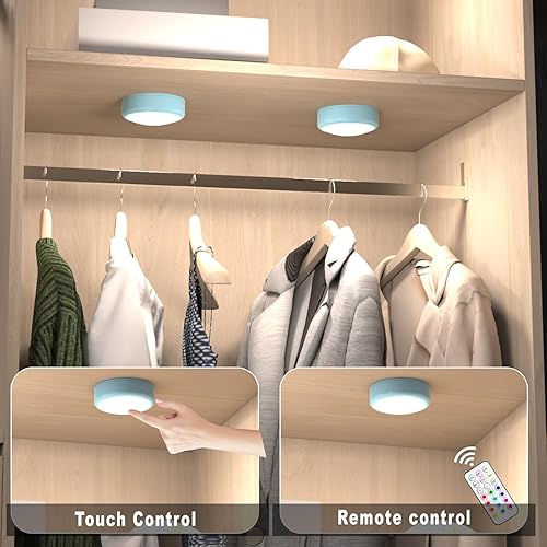 Vista 56 de HELPLEX Luces de disco con control remoto, luces LED que cambian de color, funciona con pilas, regulables, luces debajo del gabinete, luz Paquete