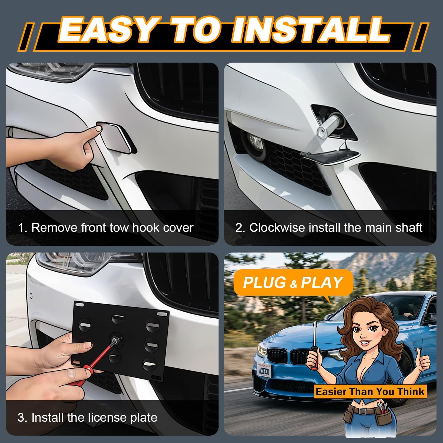 No Drilling Front Bumper Tow Hook License Plate Relocator for BMW F30 F31 F32 G30 G31 Z4 X3 Not Blocking Sensor Road Legal Enhance Engine Performance Save Fuel