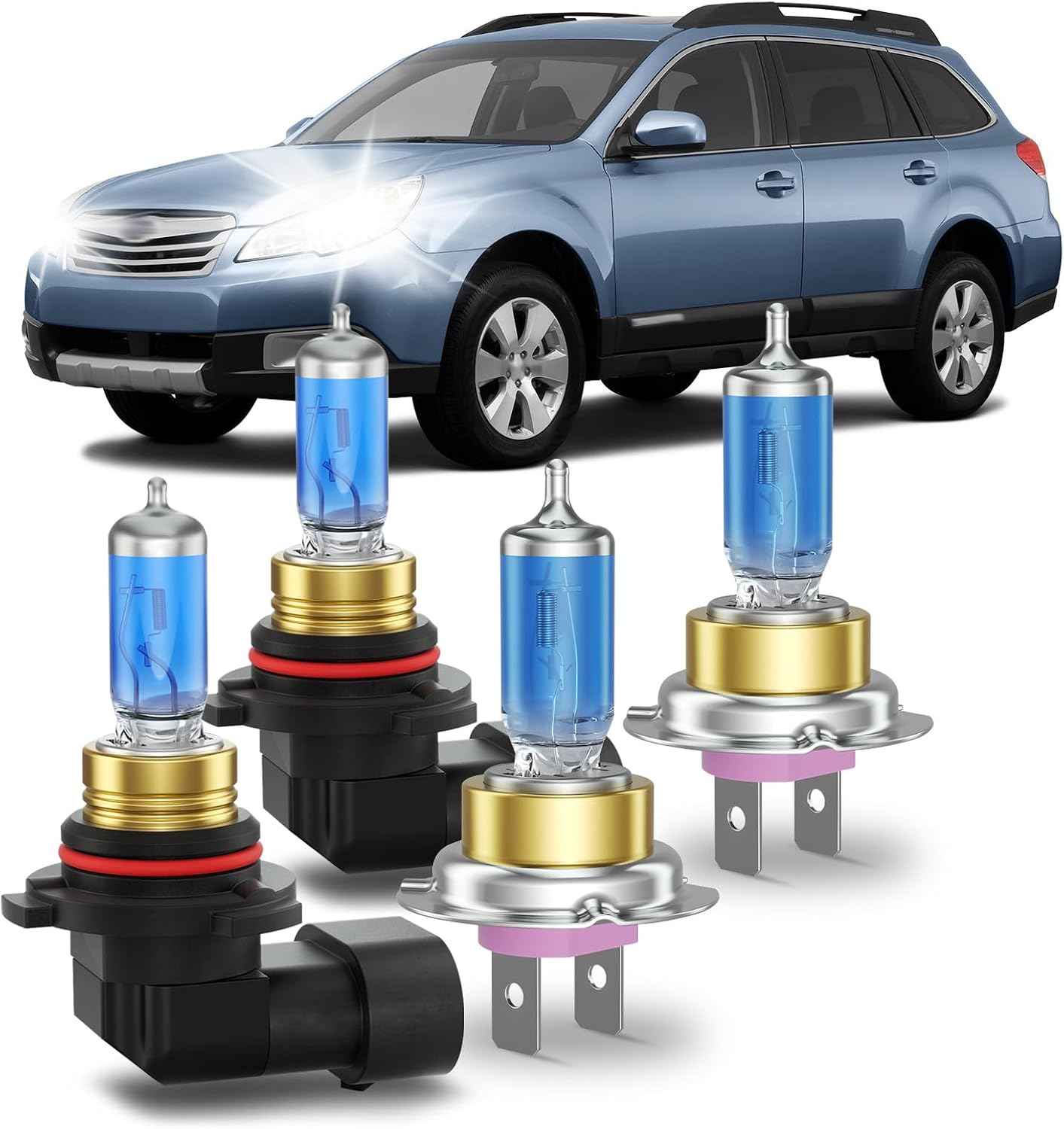 XFLHEHD Fits for 2005-2014 Subaru Outback Halogen Headlight Bulbs Combo, Ultra Bright 5000K White High Low Beam Headlight Bulbs, Plug and Play, 4 Pack