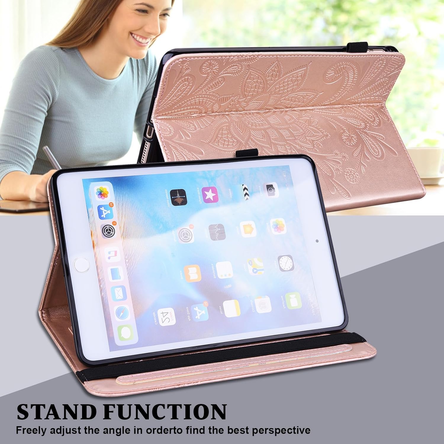 Case for iPad (A16) 11th Generation 11 Inch (2025), iPad 10th Generation 10.9 Inch (2022), Embossed PU Leather Stand case with Auto Wake/Sleep, Pen Holder & Card Slots-Rose Gold
