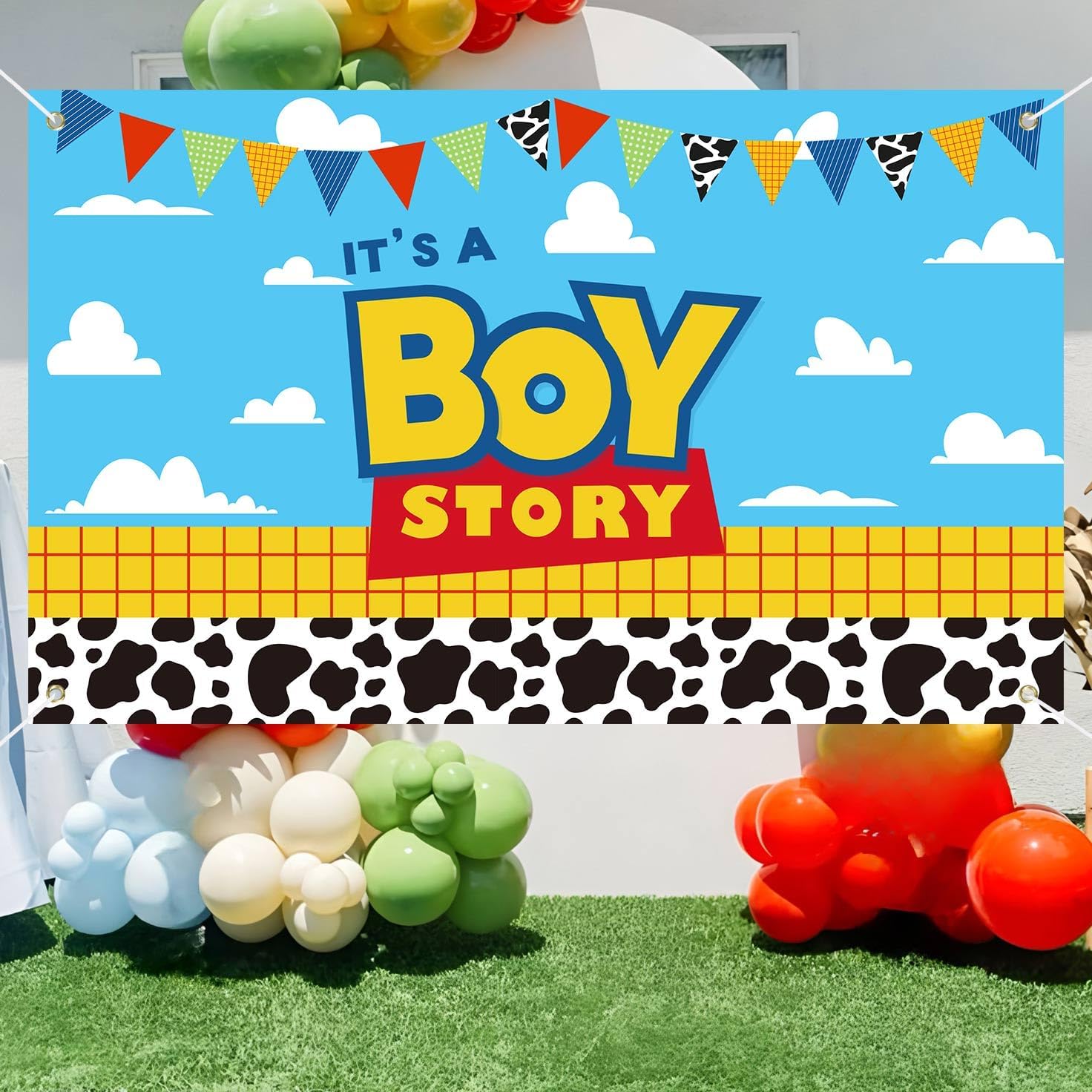 Boy Story Baby Shower Decorations Backdrop Banner,It's A Boy Stroy Large Size 3 x 5Ft Toy Cloud Backdrop Banner Decor