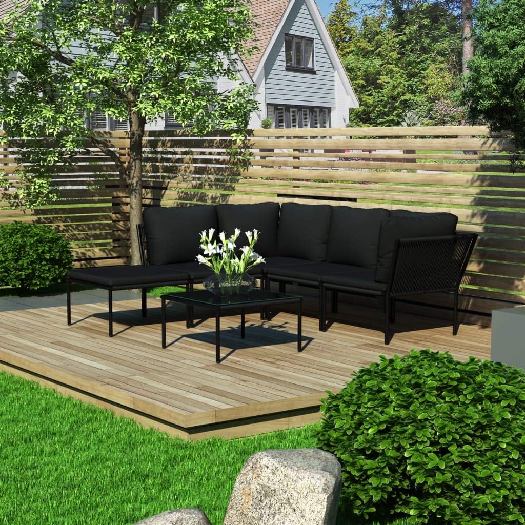 Terrace Lounge Sofa Set,with Coffee Table,Practical Combination,Comfortable Cushion,for Backyard, Terrace, Patio Furniture,6 Piece Garden Lounge Set with Cushions Black PVC(Priority Delivery)