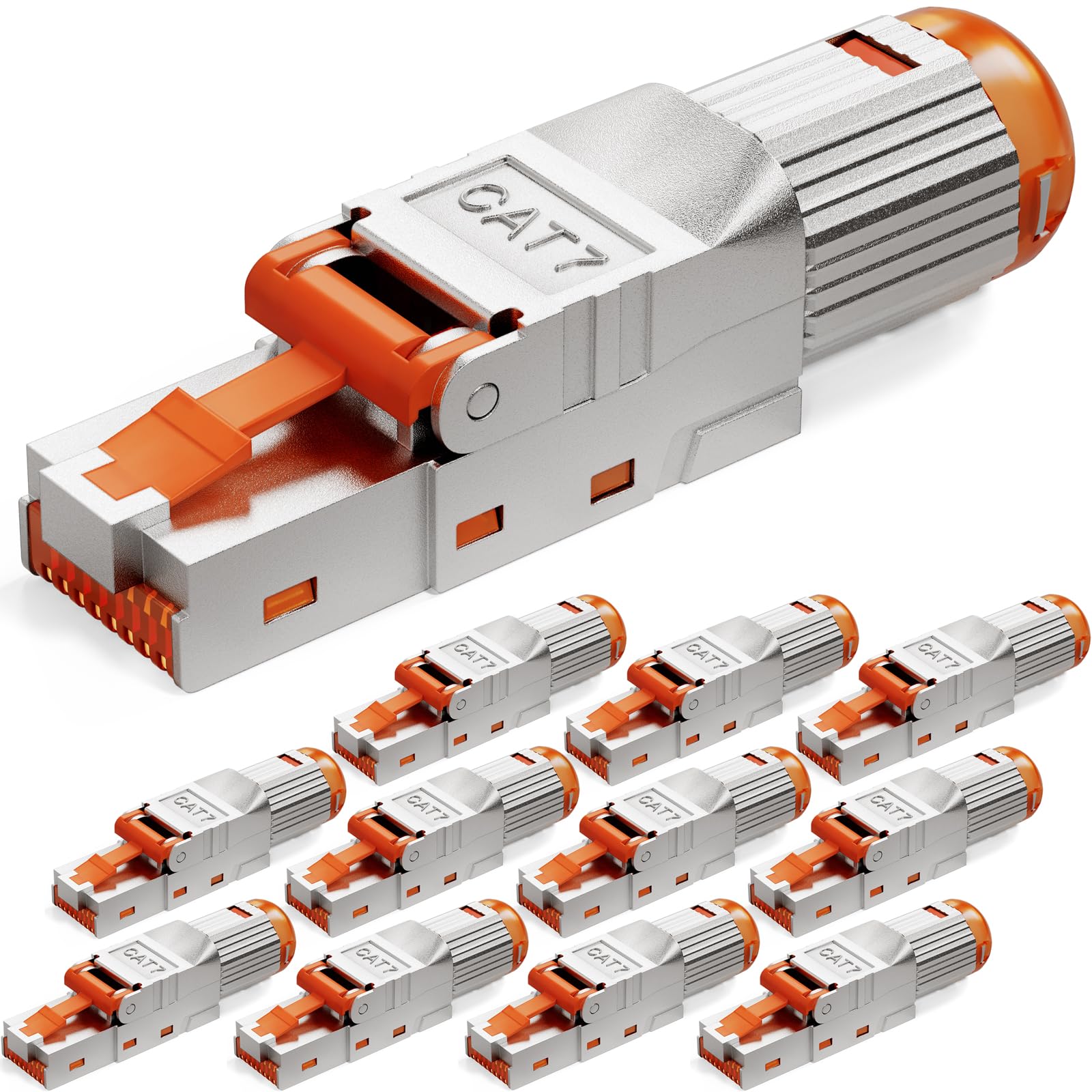 HB-DIGITAL 12 connettori CAT 7 RJ45 per cavi di posa Ethernet rigidi – senza attrezzi STP completamente schermato con contatti placcati in oro da 50 µ, connettore ad alta velocità da 10 Gbps