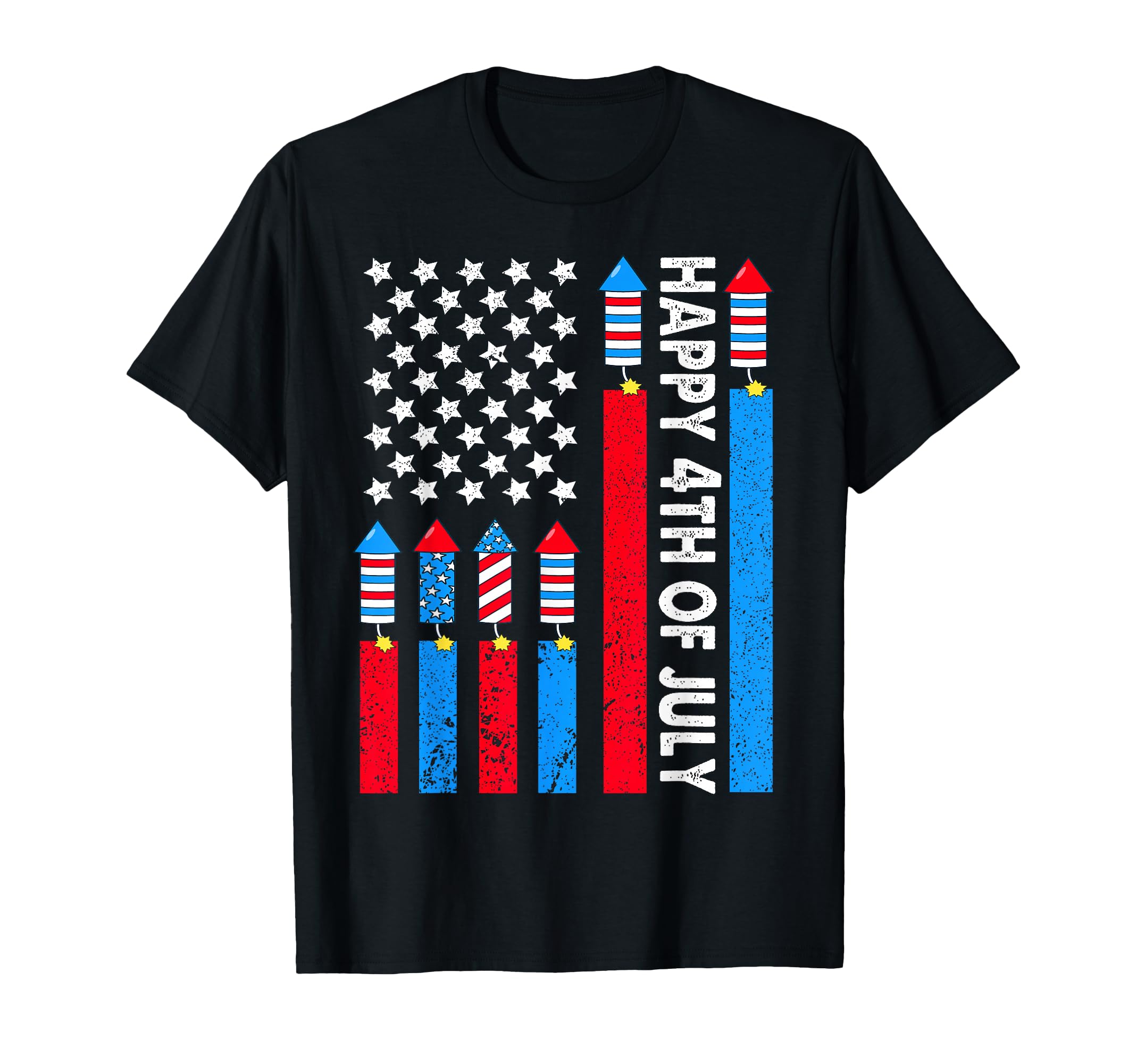 Happy 4th Of July American Flag Fireworks Kids Men Women T-Shirt