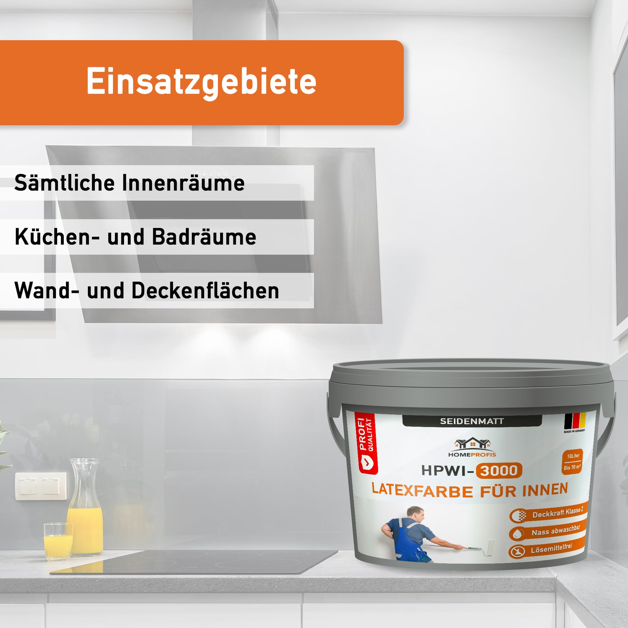 Home Profis® Latexfarbe weiß | abwaschbare Wandfarbe Innen | Hervorragende Deckkraft | Zum Färben & Ausbessern | Geruchsarm | Stumpfmatt | Profi Qualität | HPWI-3000 (10 Liter | Bis 70 m²)