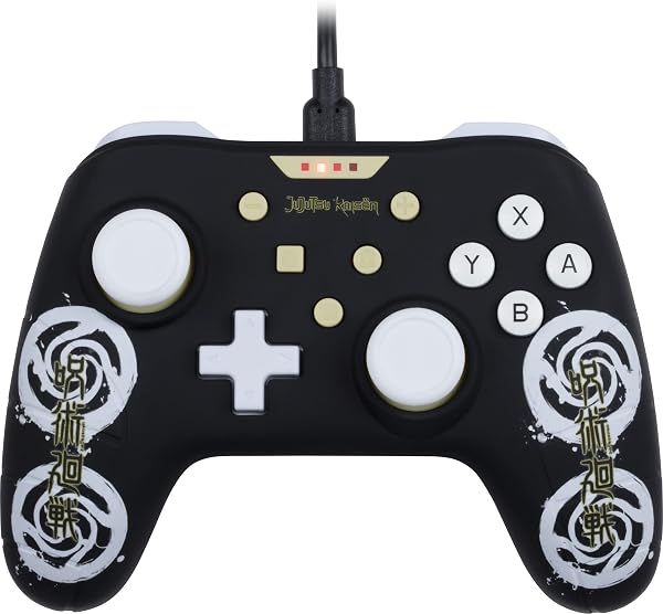 Konix Jujutsu Kaisen Wired Controller für Nintendo Switch, Switch 2 und PC - Vibrationsfunktion - 3 m Kabel - Schwarz und Weiß - 1