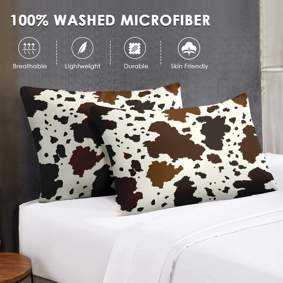 7 Pcs Queen Size Comforter Set with 2 Pillowcases & 2 Shams, Vintage Cowhide Print Bedding for Kids and Adults, Brown Western Cow Farmhouse Bed in a Bag with Flat Fitted Sheet - Image 7
