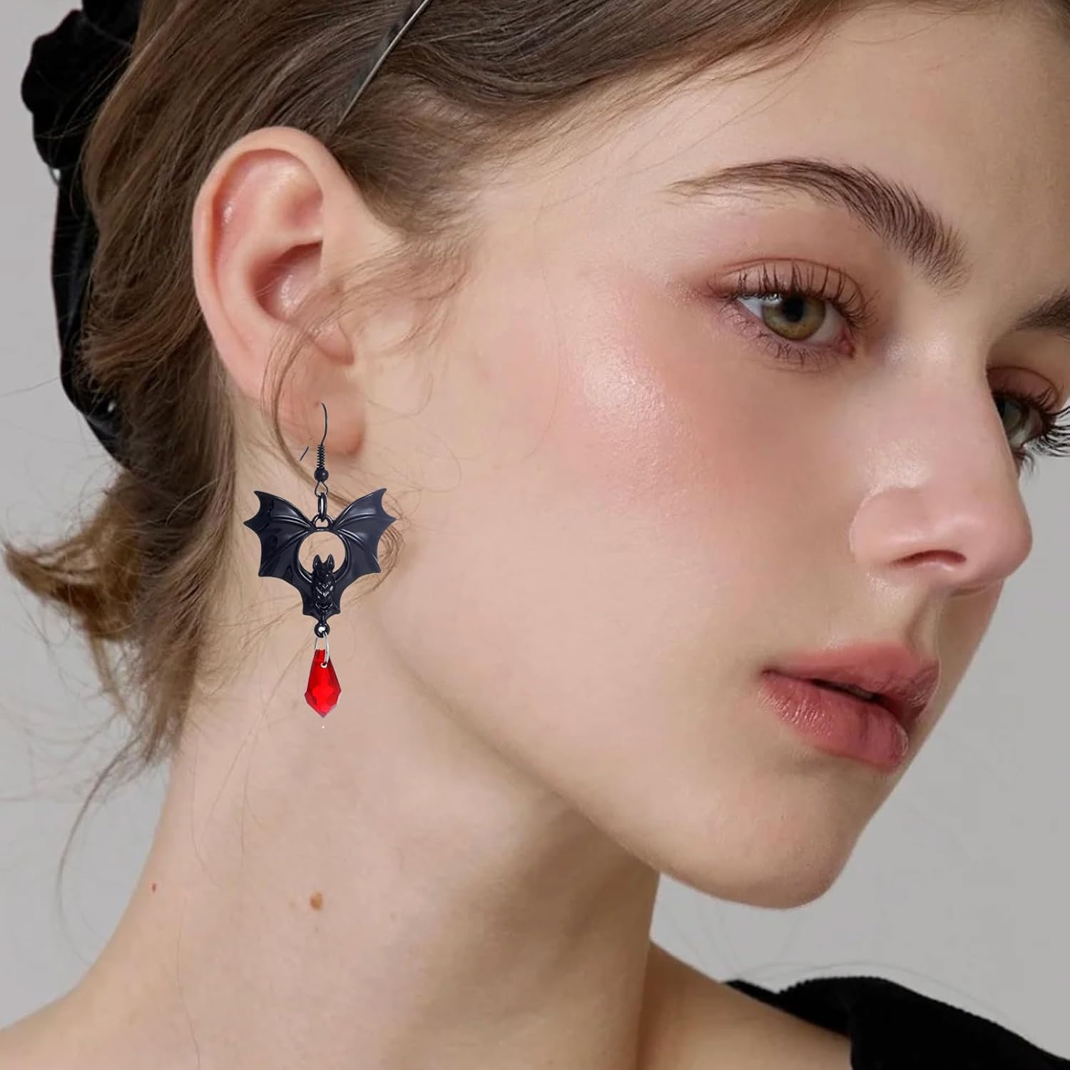 Gothic Bat Earrings Goth Earrings for Women Vintage Vampire Earrings Punk Style Black Red Crystal Bat Earring Victorian Halloween Vampire Jewelry Goth Accessories Gothic Jewelry Gifts for Women - Image 2