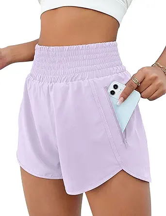 BMJL Women's Athletic Shorts High Waisted Running Shorts Pocket Sporty Shorts Gym Elastic Workout Shorts