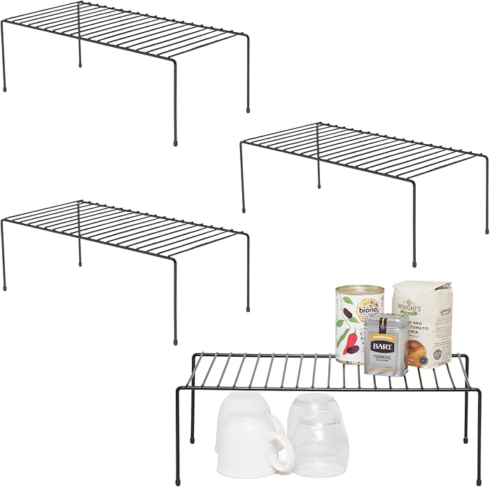 simplywire - Kitchen Cupboard Organisers – Pack of 4 Storage Shelves – Black