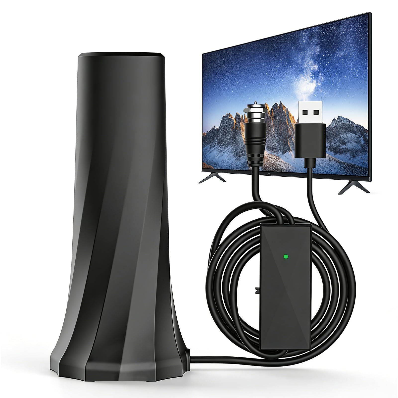 Antena DVBT/DVBT2, antena DVB-T2 ze wzmacniaczem, antena wewnętrzna do telewizora z wzmocnioną podstawą magnetyczną i przedłużaczem 5 m, antena telewizyjna, odbiór 360°, 4K/1080p HD
