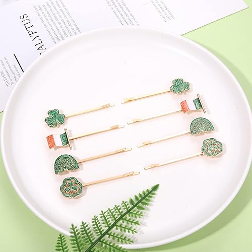 Miniatura 4 de 812 pinzas para el cabello del día de San Patricio para mujer, sombrero de trébol con purpurina, horquillas de hoja de la suerte, accesorios para el
