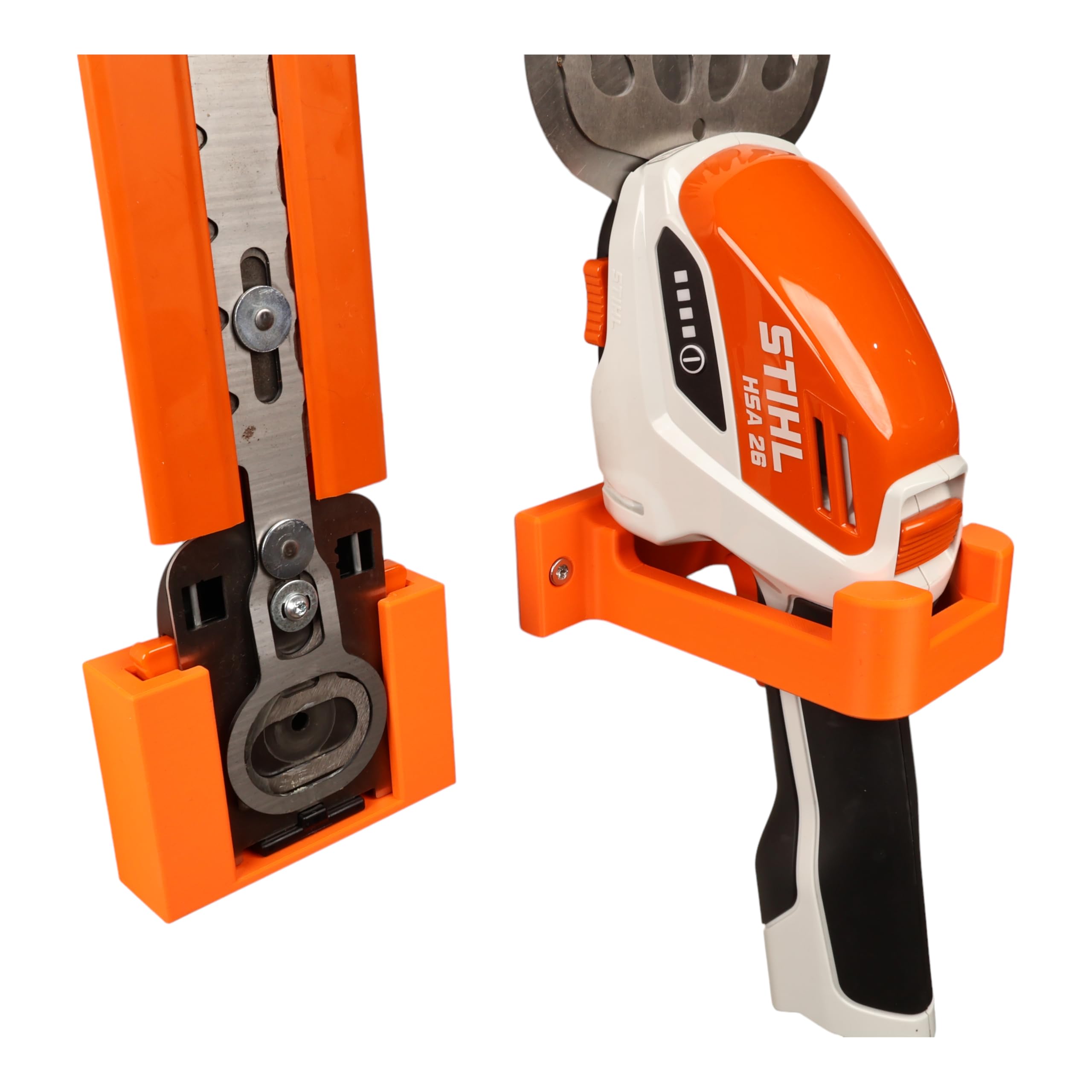 Halterung passend für STIHL HSA 26 Strauchschere Wandhalterung Gerätehalterung Zubehör Befestigung Wandhalter (Orange)