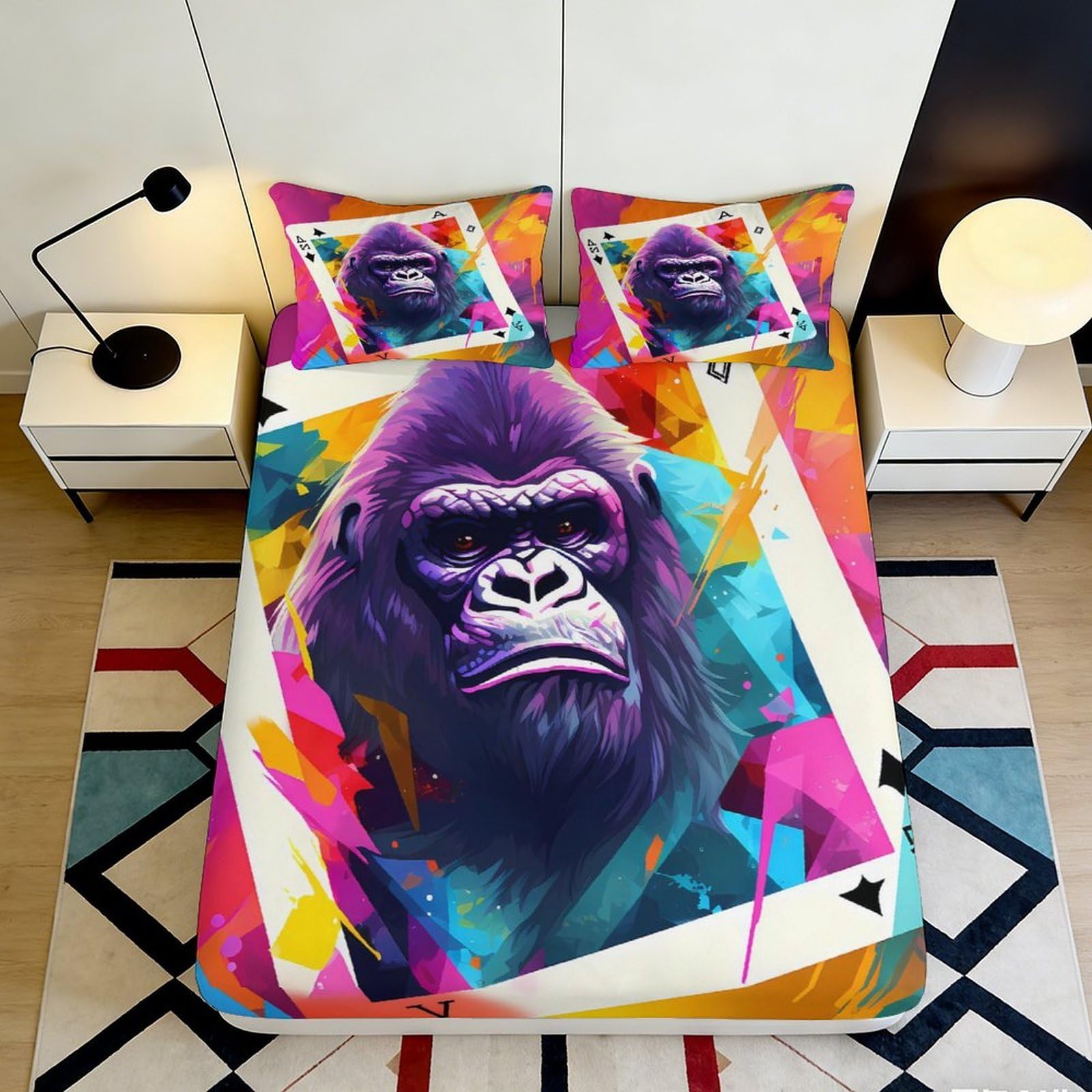 Pnayamiorkfel Style-5 3D Printed Colorful Gorilla Fitted Sheet Microfiber Soft Mattress Cover For Bedroom Dorm Decor Protection 90X200x25cm