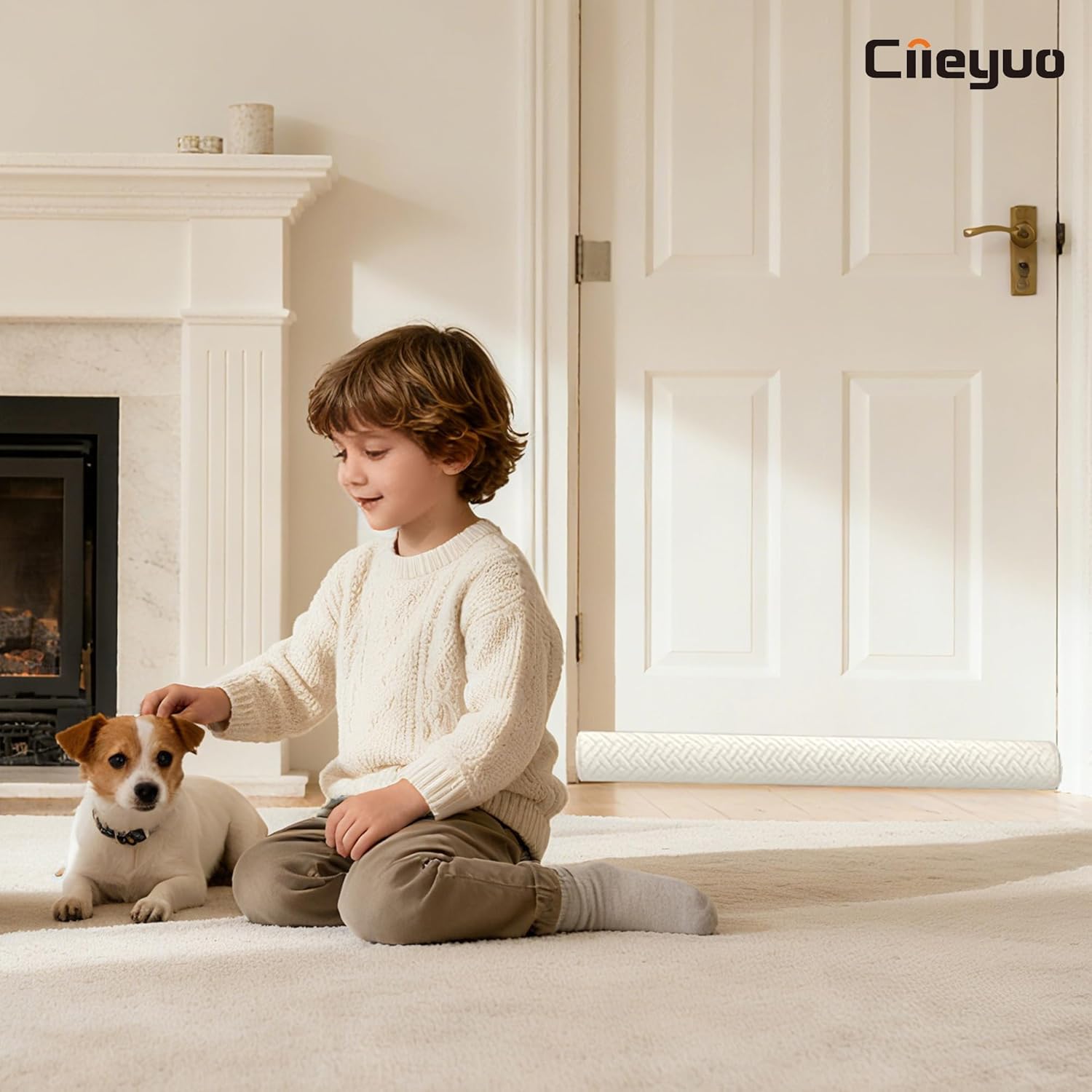 Velvet Under Door Draft Stopper, Noise Blocker & Soundproof Door Seal, Blocks Cold Air, Light & Smoke, Easy Install Under Door Gap Filler, Door Sweep for Bottom 30"-36" White Beige