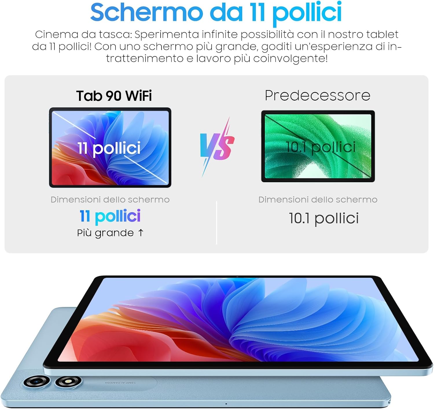 Blackview Android 14 Tablet 11 Pollici Neflix 1080P, Tab 90 WiFi Widevine L1,12GB+128GB,T606,8200mAh,10W PD,5G WiFi,13MP+8MP,2 Smart-K Speaker/OTG/GPS/BT5/Gaming Tablet con Tastiera Grigio - Immagine 3