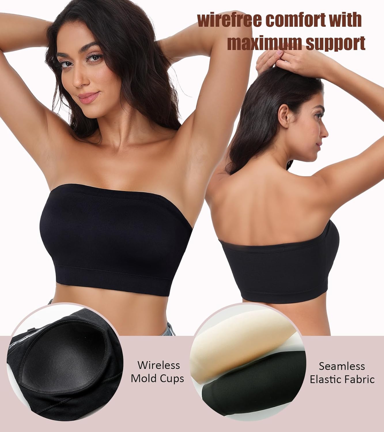 Lemorosy Strapless Bra Seamless Wireless Bandeau Multiway Supportive Bras for Women Plus Size Lightly Padded Tube Top - Image 3