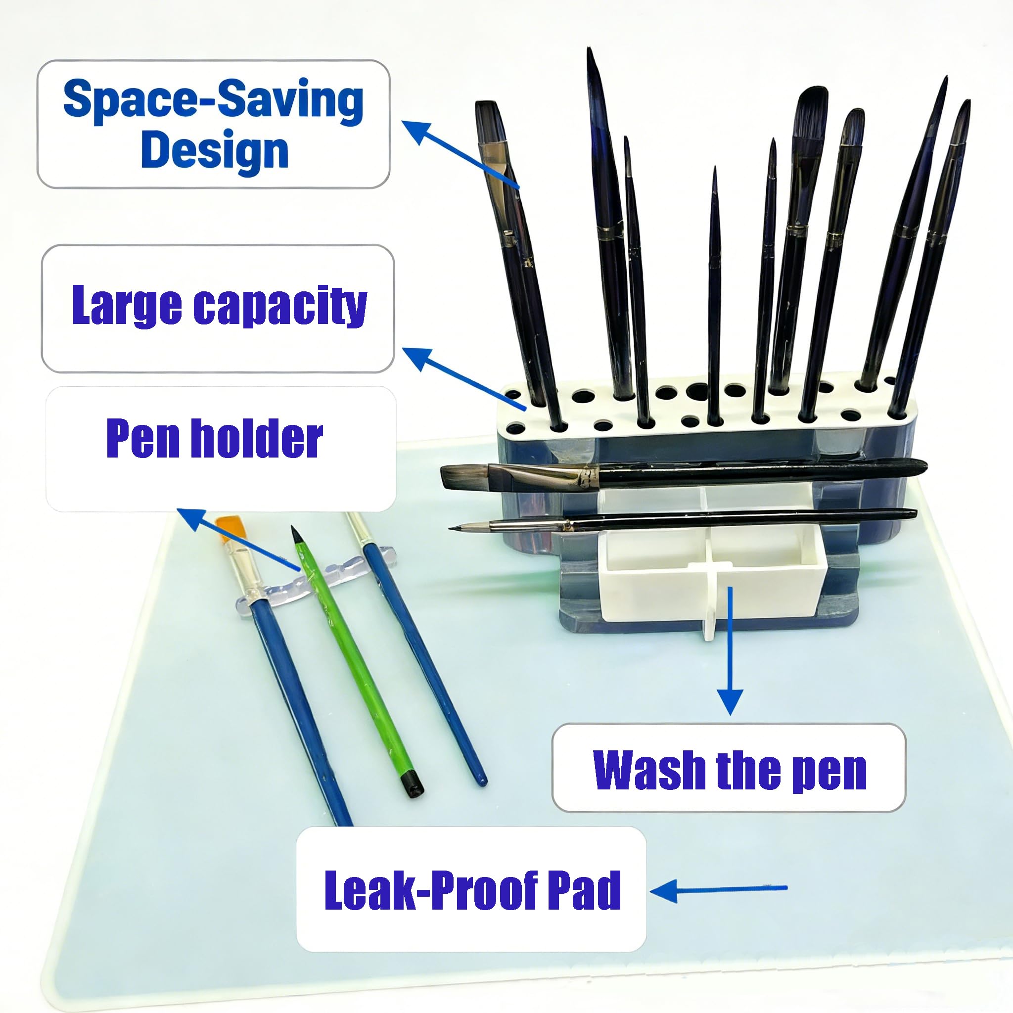 Set per pennelli da pittura, robusto organizer con vassoio per penne e cuscinetto a prova di perdite, ideale per artisti, hobbisti e artigiani (rettangolare)