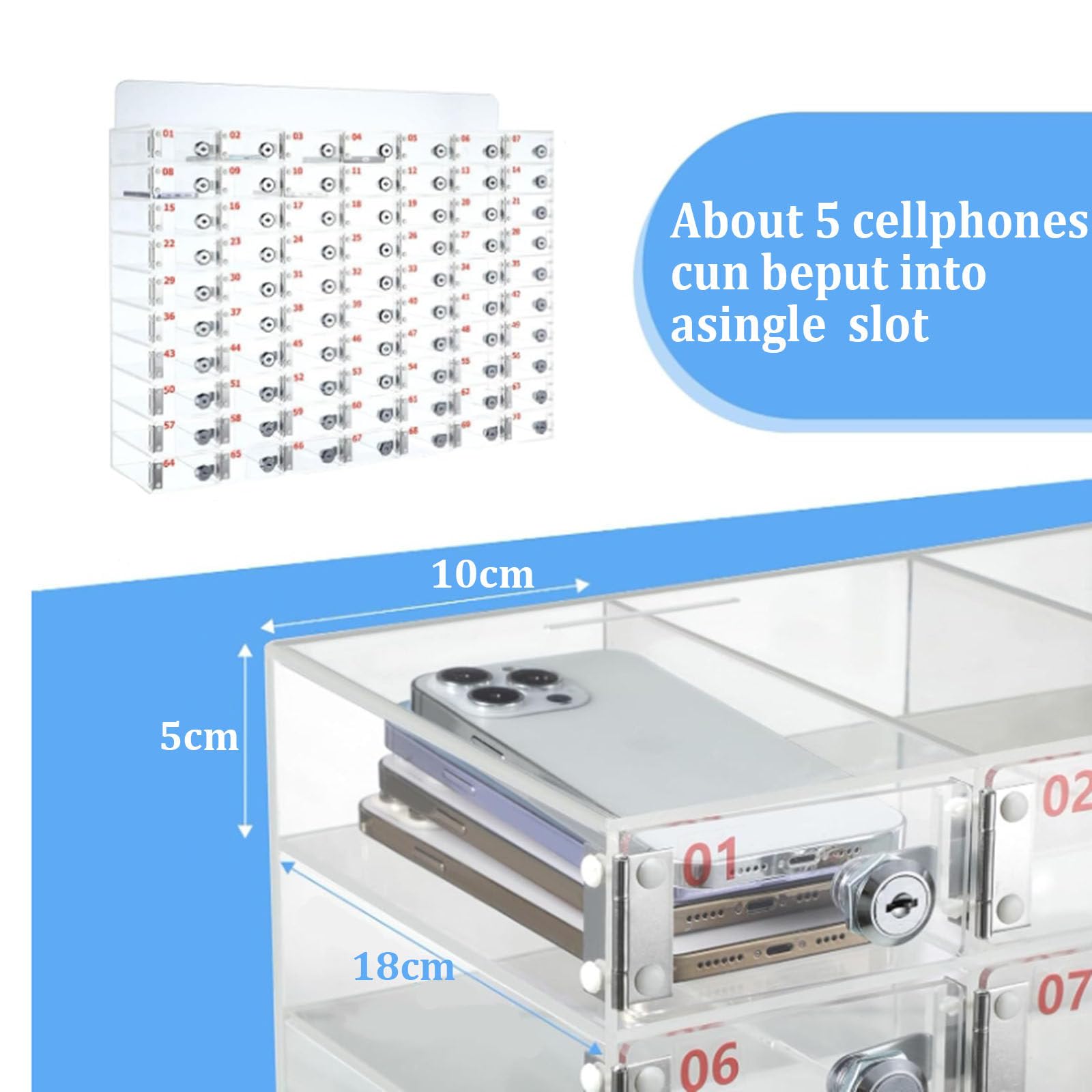 Akrylowa stacja ładująca do telefonu z 6 gniazdami z portami USB - przezroczysty uchwyt mobilny do szkół, fabryk i instytucji - eleganckie i bezpieczne rozwiązanie do ładowania