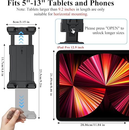 Miniatura 9 de OHLPRO Soporte para tablet de automóvil, base de taladro resistente, soporte para tableta para camión, compatible con iPad Samsung Tab de 5 a 13