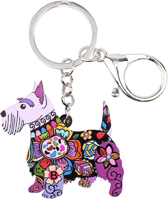 WEVENI Acrylic Aberdeen Scottish Terrier Dog Keychain,Cute Pet Charms Boho Gifts for Women Girl Bag Car Key Chain Accessories