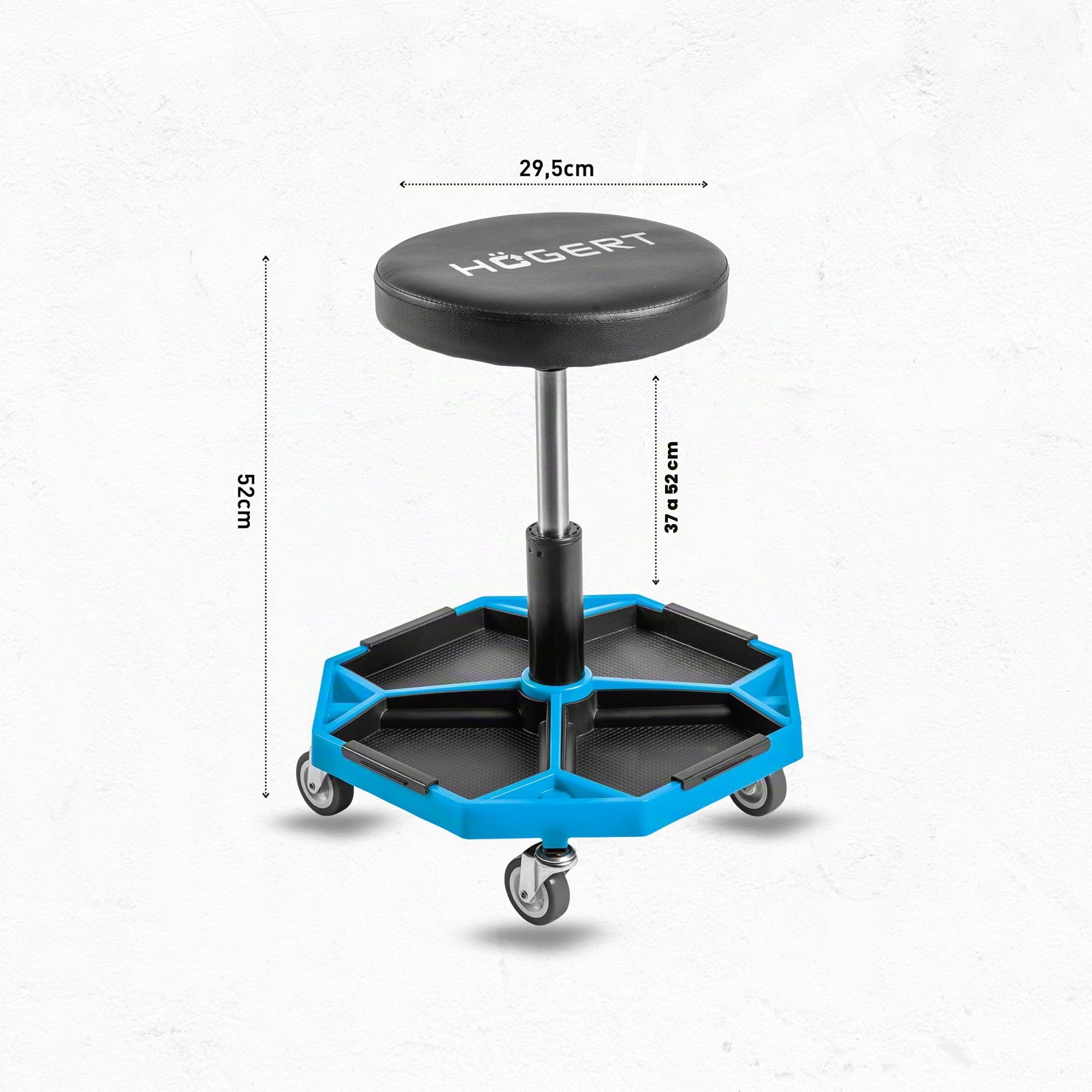 Högert Technik - Taburete de Taller Ajustable | Asiento telescópico de Taller | Altura Regulable | Construcción Robusta | Carga máxima: 140 kg | Taburete con Ruedas para el Taller