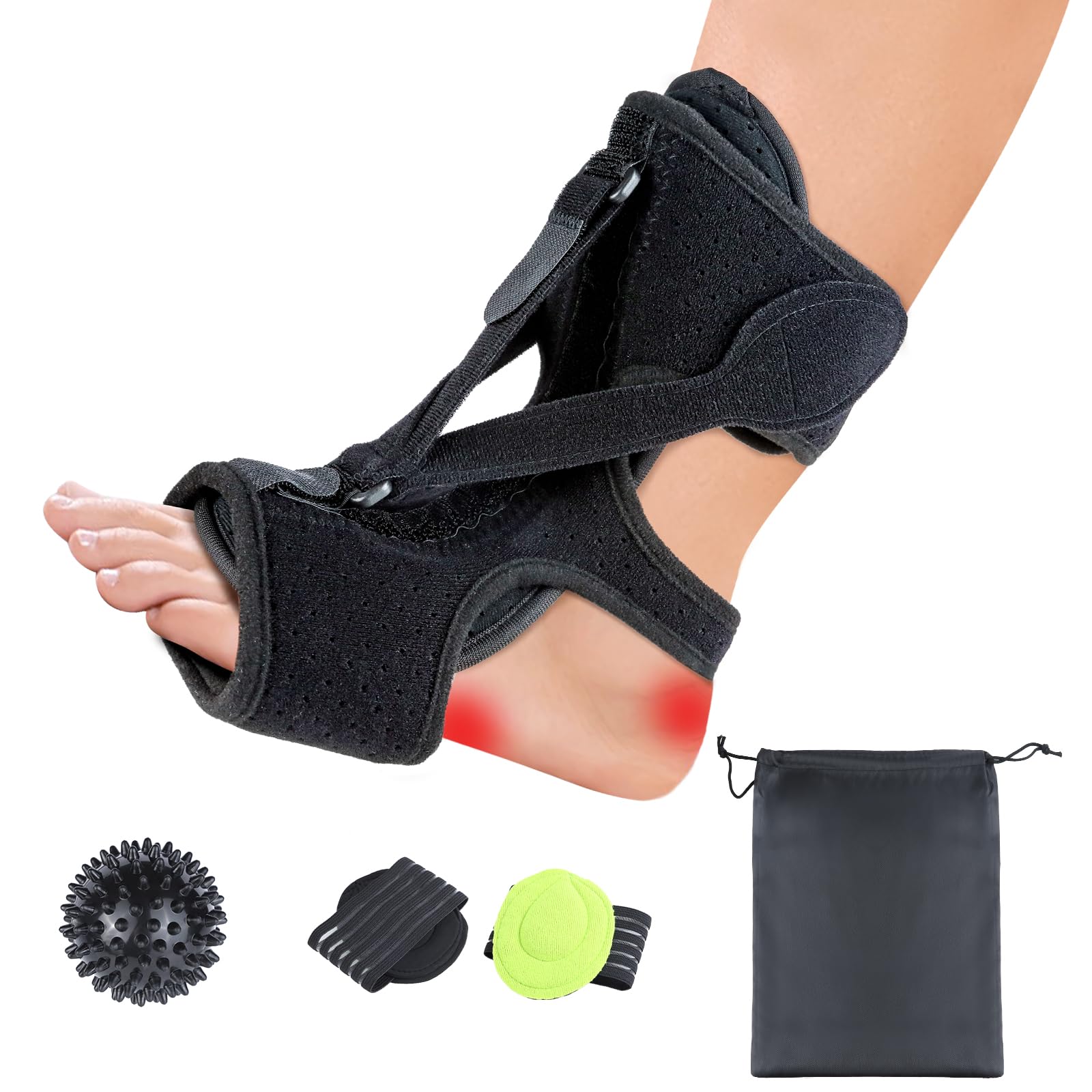 Plantar Fasciitis Night Splint - 3-Strap Support for Foot Drop & Achilles Tendonitis - Breathable Neoprene Foot Brace for Sleeping & Stretching -