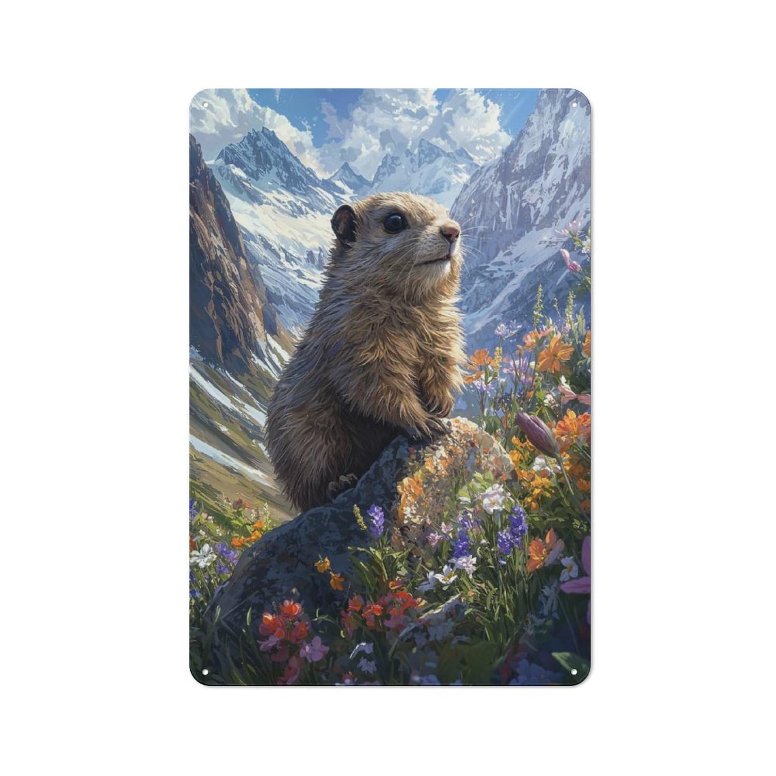 Junmoney Style-11 Vintage Tin Sign 30X20cm With Marmot In Mountain Meadow For Kitchen Or Home Bar, Suited To Home Bar Enthusiasts