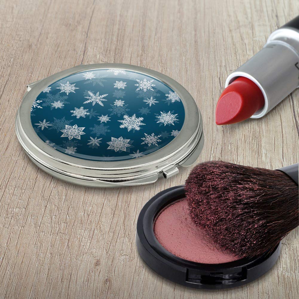 Snowflakes on Blue Tile Pattern Compact Travel Purse Handbag Makeup Mirror
