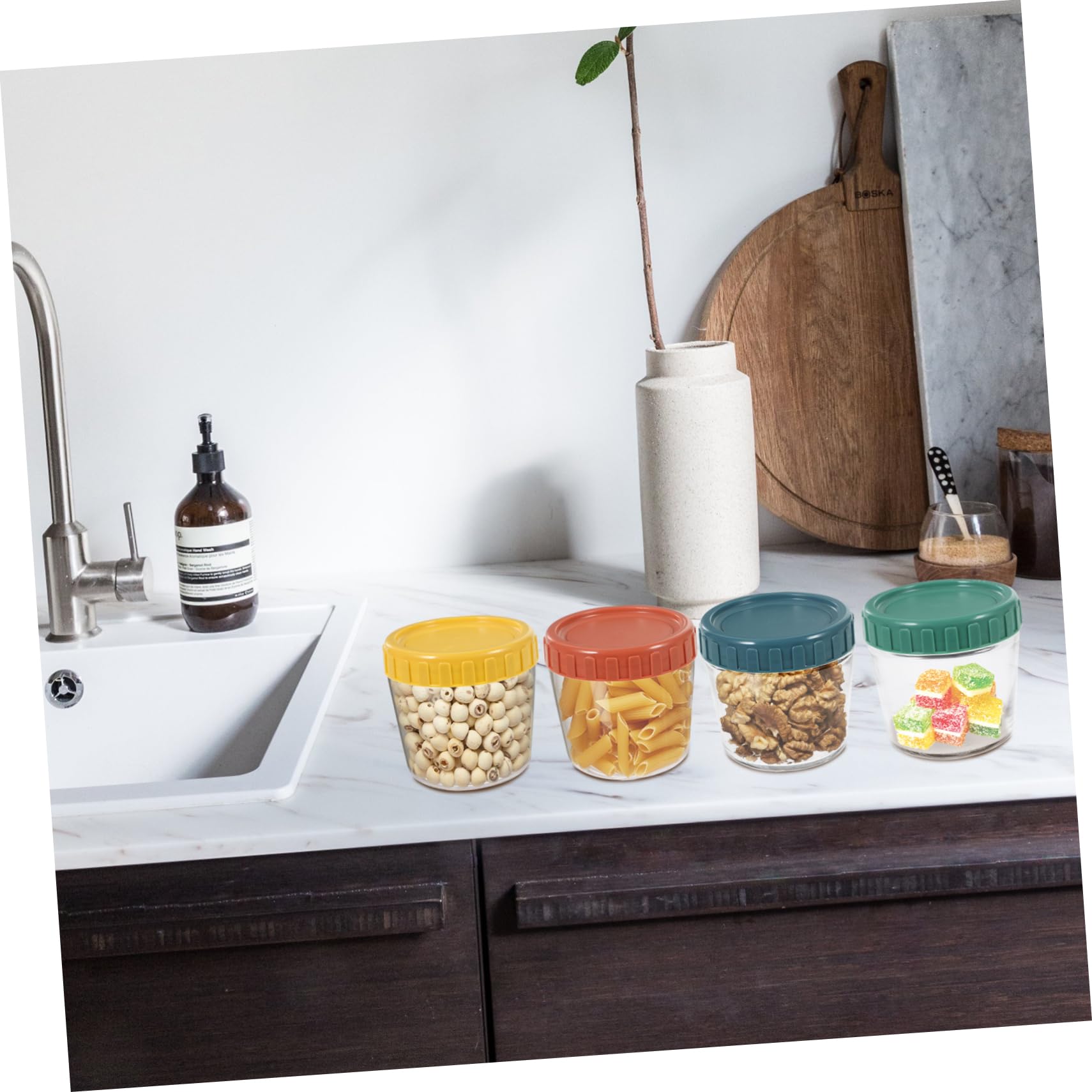 VALICLUD Set di 4 Contenitori in Vetro Coperchio Ermetico per Cucina | Vetro e Silicone, Design Impilabile, Uso Multifunzione per Caffè, Yogurt e Alimenti Secchi