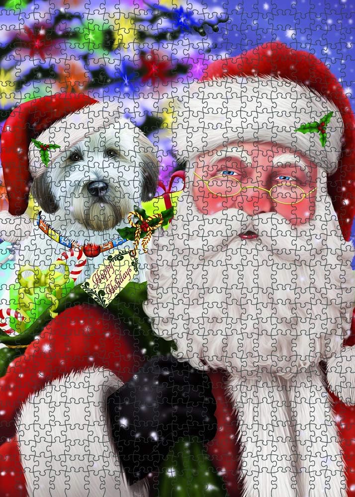 Christmas Santa with Presents and Wheaten Terrier Dog Jigsaw Puzzle for Adults - Animal Printed Interlocking Puzzle Game Artwork - Gift for Dog Lover's -1000 Pcs 29.5"x19.7", PZLE56899
