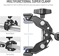 Vista 3 de NEEWER Super Clamp con Brazo Mágico de Cabeza Esférica Doble de 3", Zapata Fría, Roscas de 1/4", Adaptador de Montaje para Cámara de Teléfono/Acción